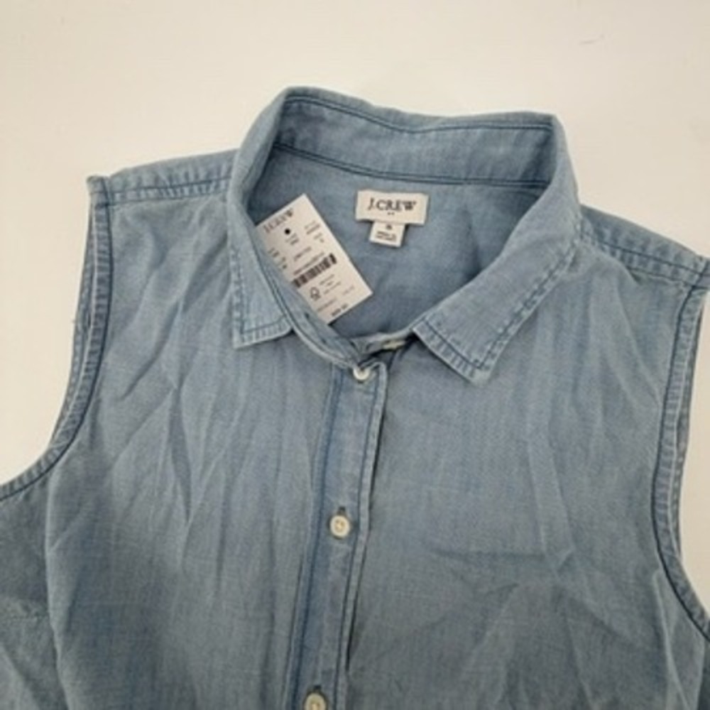 J. Crew Light Blue Sleeveless Button-Down Chambray Shirt